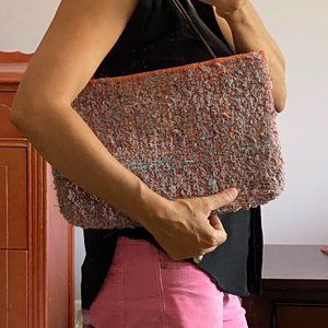 Loom Weaved Shoulder Purse, Hand Crafted, Gray Blue, Women's, Unique Accessory